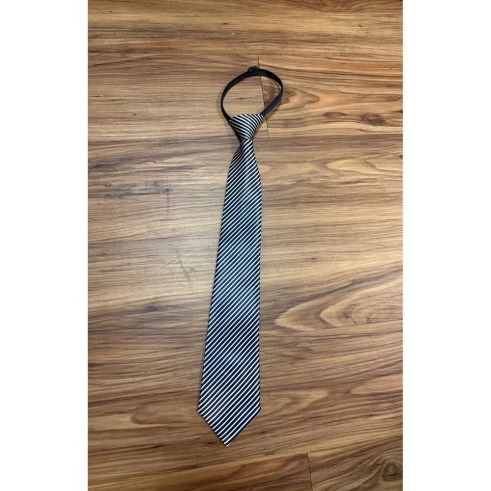 Navy white stripe easy zip fit youth necktie
